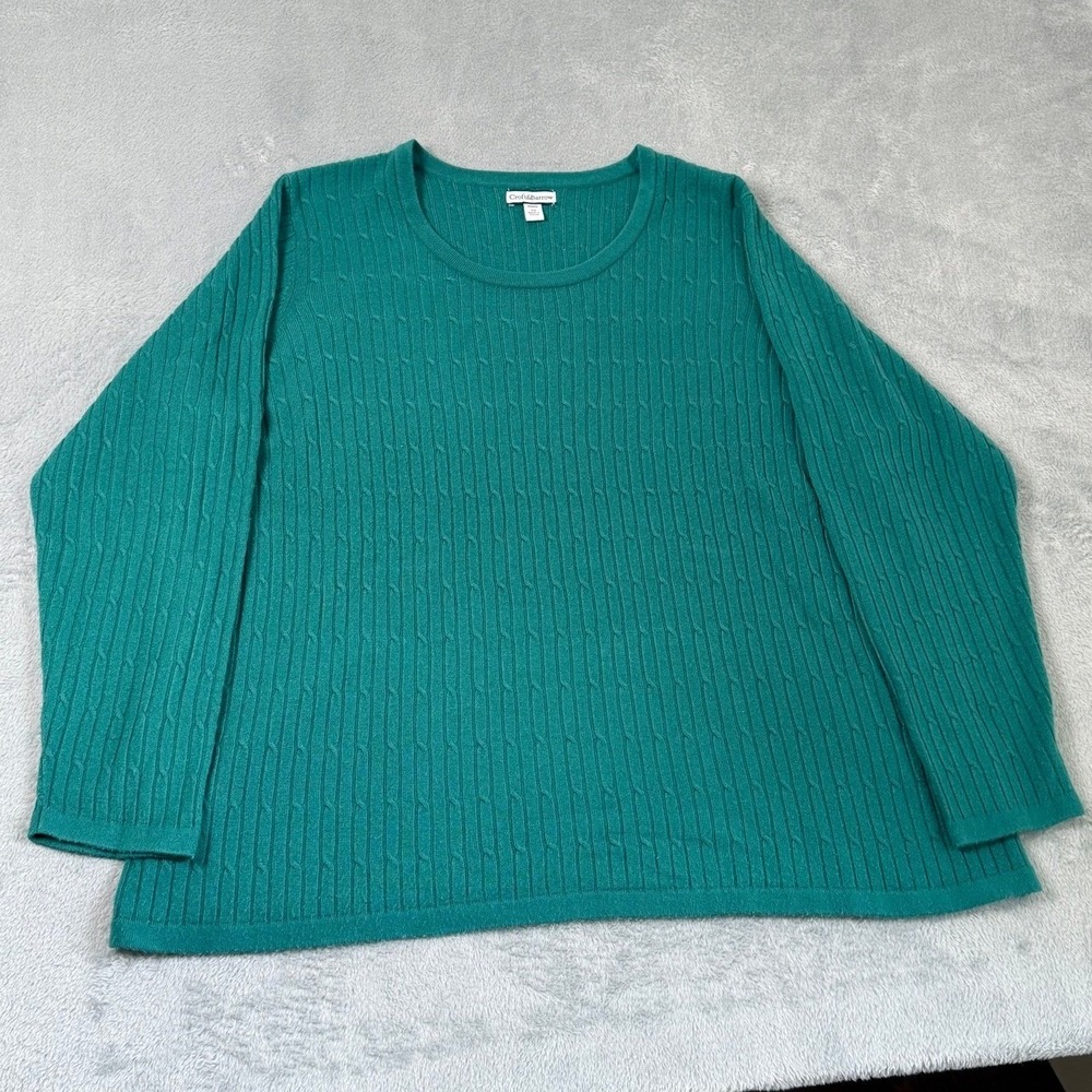 Croft and Barrow Sweater Womens 3X Teal Cable Knit Long Sleeve Classic‎ Casual - Picture 3 of 12
